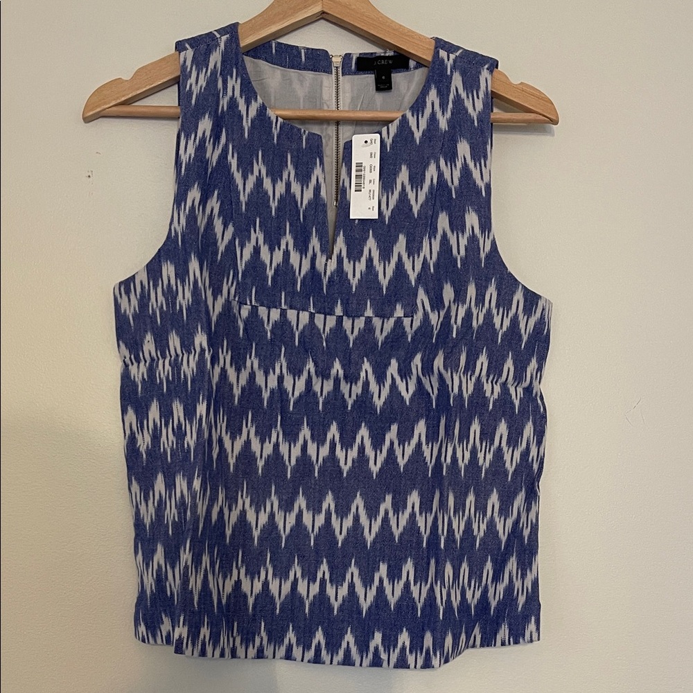 J. Crew Navy and White Patterned Tank Top